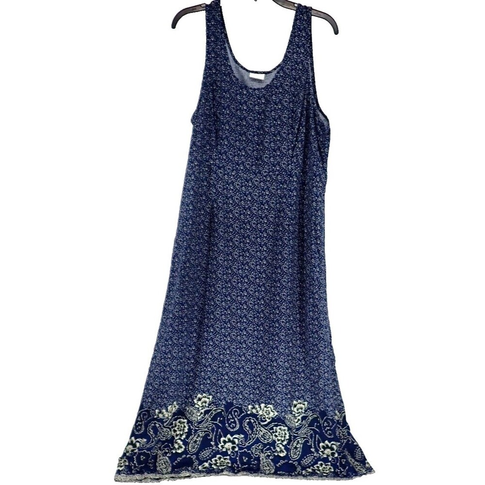 Summer Women's Maxi Tank Dress Size 14 Large Sleeveless Dark Blue & White Print